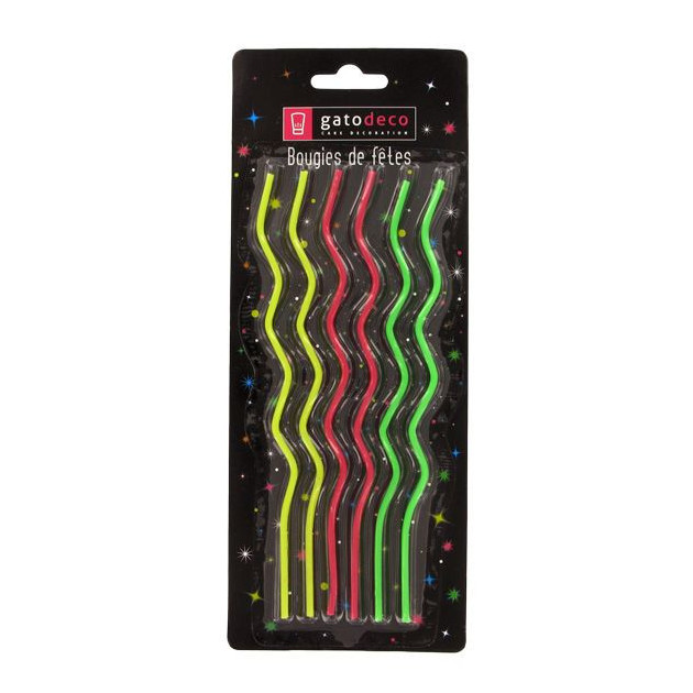 Lot de 6 Bougies Longues Zig-Zag Multicolores Lot de 6 Bougies Longues Zig-Zag Multicolores