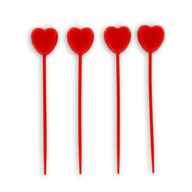 Bougies Coeurs Rouges sur Piques (x4) Gatodeco