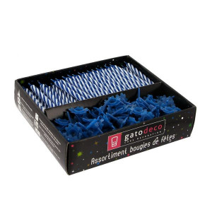 Bougies Bleues avec Supports (x125) Gatodéco Bougies Bleues avec Supports (x125) Gatodéco