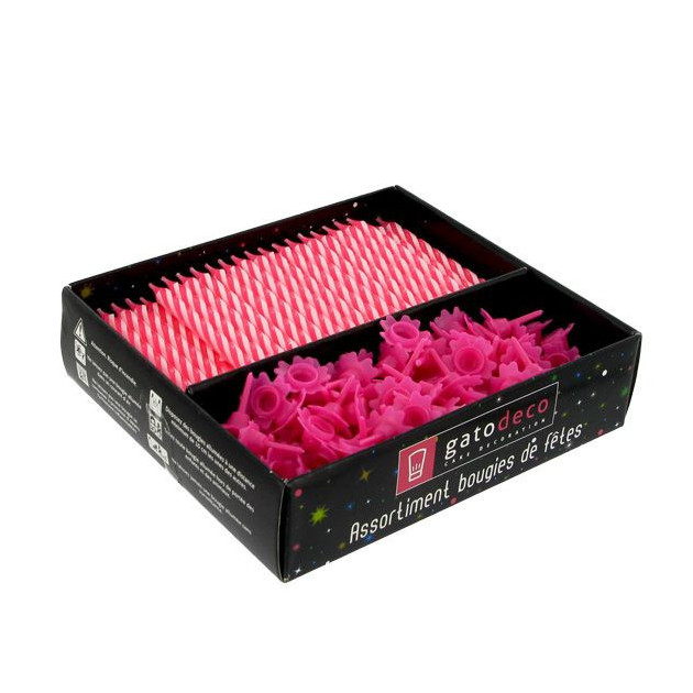 Bougies Roses avec Supports (x125) Gatodeco