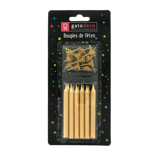Bougies Dorées (x12) avec bobèches Gatodéco Bougies Dorées (x12) avec bobèches Gatodéco