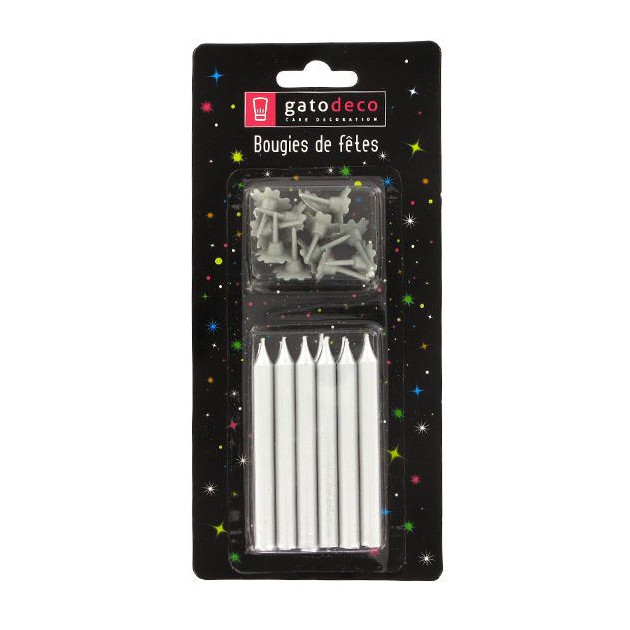 Lot de 12 Bougies Couleur Argent Lot de 12 Bougies Couleur Argent