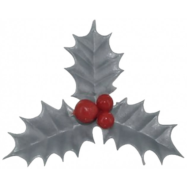 Feuilles de Houx Triple Argentees x72 Decor Buche de Noel