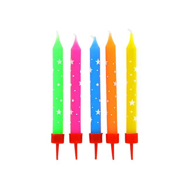 FIN DE SERIE Bougies Multicolores a Etoiles Blanches (x10) Gatodeco