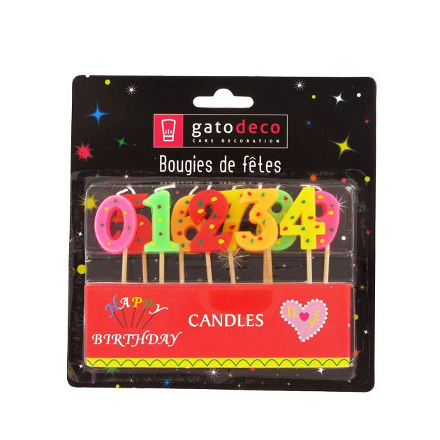 Bougies Chiffres sur Piques Assorties (x10) Gatodeco