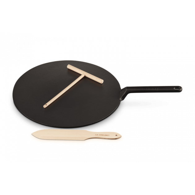 Crêpière Fonte Émaillée 32 cm Noir avec Accessoires Le Creuset