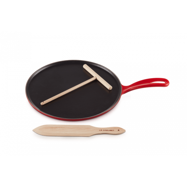 Crêpière Fonte Émaillée 27 cm Cerise avec Accessoires Le Creuset