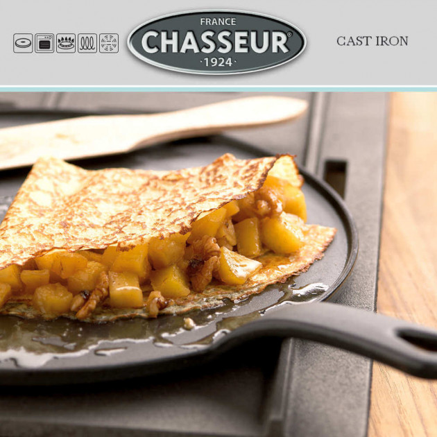 Poêle crêpe induction Chasseur, 30 cm en coloris noir, avec accessoires inclus