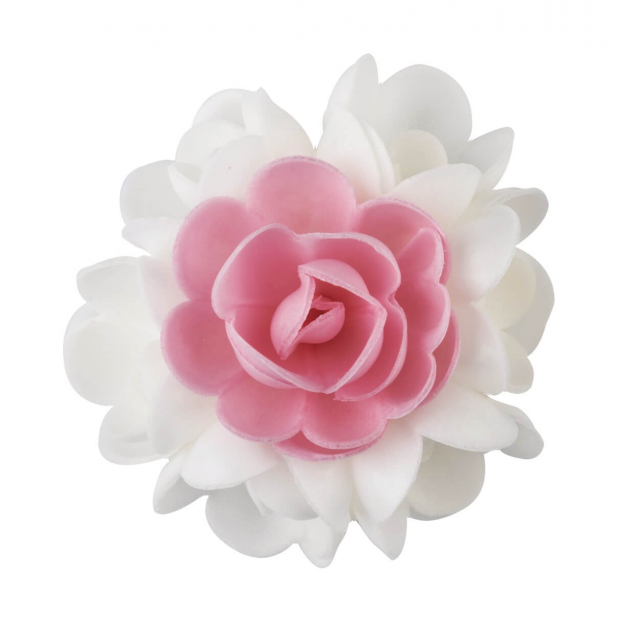 Bouquet Fleur Azyme 10 cm Rose et Blanc 5 cm (x6) Florensuc