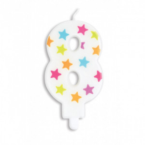 Bougie Chiffre 8 Blanche à Etoiles Multicolores Scrapcooking Bougie Chiffre 8 Blanche à Etoiles Multicolores Scrapcooking