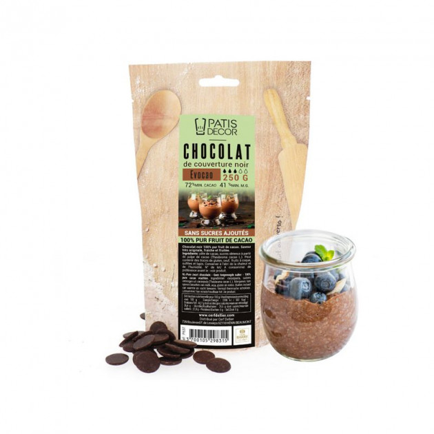 Chocolat de Couverture Noir Evocao 72% 250 g Patisdécor