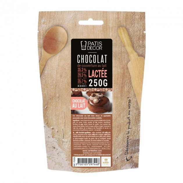 Chocolat de Couverture Au Lait Lactée 35% 250 g Patisdécor