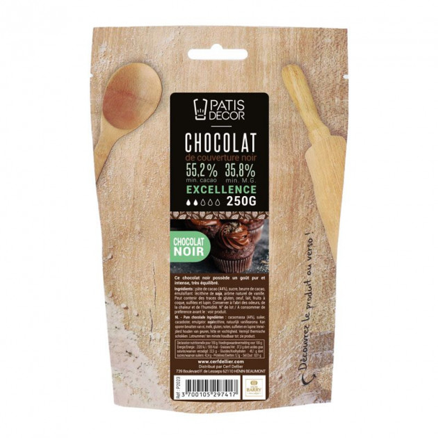 Chocolat de Couverture Noir Excellence 55% 250 g Patisdécor