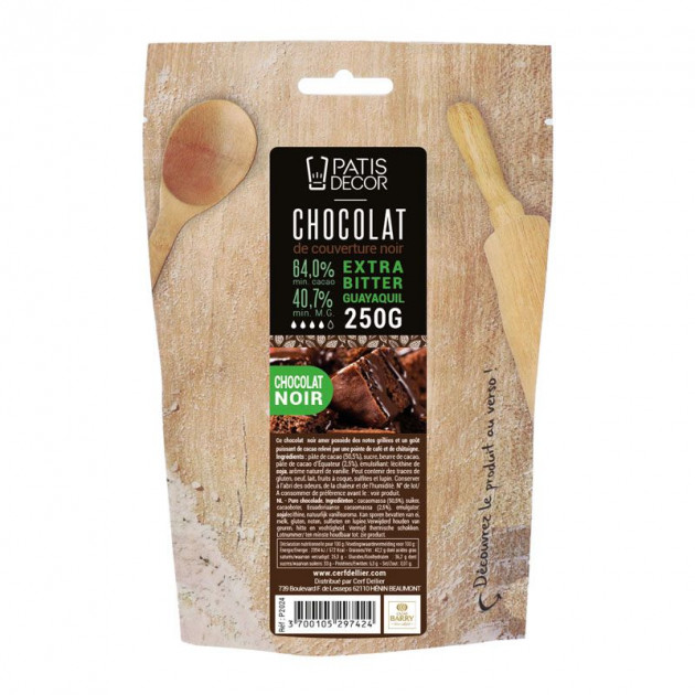 Chocolat de Couverture Noir Extra Bitter Guayaquil 64% 250 g Patisdécor