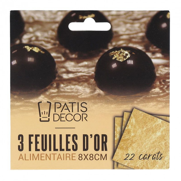 Feuilles d'Or Alimentaire 22 carats 3 feuilles Patisdécor