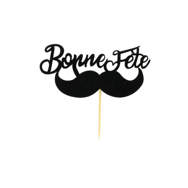 Cake Topper Bonne Fête Moustache "Papa" sur Pic (x30) Patisdécor