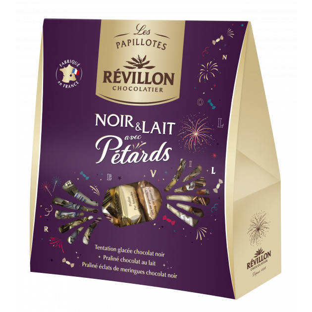 Pochette Papillote Chocolat Noir et au Lait avec Pétards 300 g Révillon