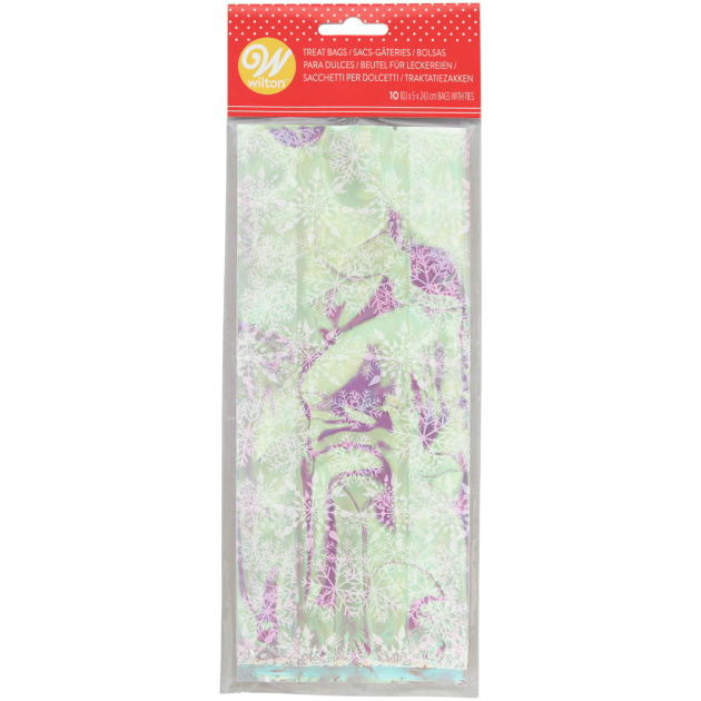 Sachet Bonbon Irisé Flocon de Neige 11 x 23,5 cm avec Attaches Sachet Wilton (x10)