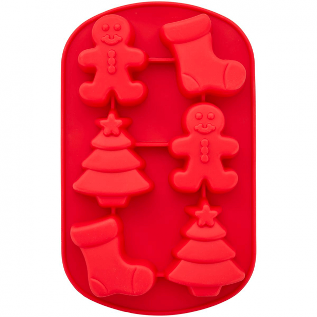 Moule en Silicone Sapin de Noël, Pain d'Epice et Chaussette de Noël 6 Empreintes Wilton