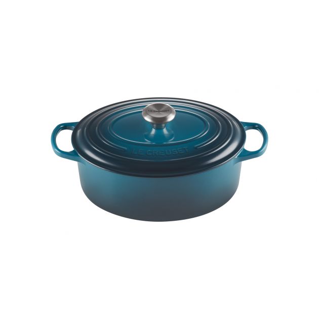 Cocotte ovale bleu riviera 31cm - bouton metal - 21178315714430 - LE CREUSET