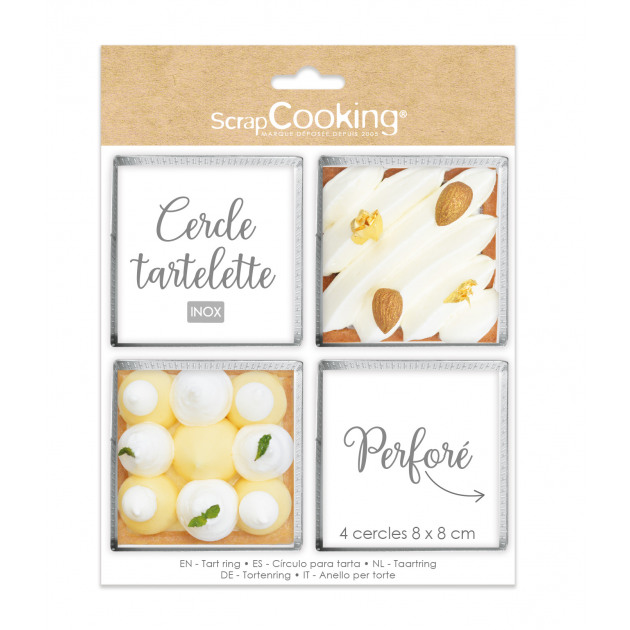 Cercles à Tarte Individuels Perforés Carré 8 cm (x4) Scrapcooking