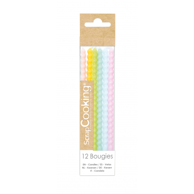 Bougies Longues Torsadées Pastel 12 cm (x12) Scrapcooking