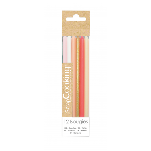 Bougies Longues Rose et Or 12 cm (x12) Scrapcooking