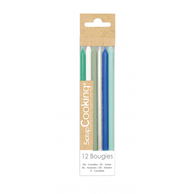 Bougies Longues Bleu et Argent 12 cm (x12) Scrapcooking