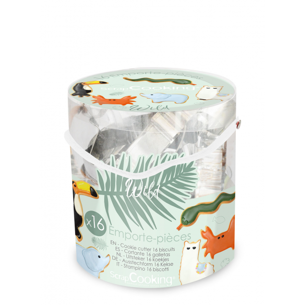 Seau 16 Emporte-Pièces Thème Animaux Wild Scrapcooking