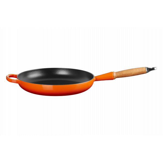 Poêle en Fonte 28 cm Volcanique avec Manche en Bois Le Creuset Signature