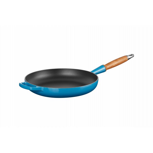 Poêle en Fonte 28 cm Azur avec Manche en Bois Le Creuset Signature