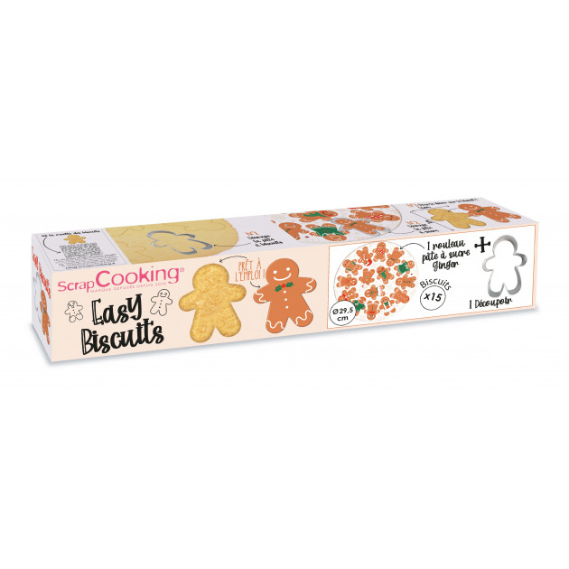 DLUO Courte Kit Easy Biscuits Bonhomme Pain d'Épice (Pâte à Sucre 150 g + Découpoir) Scrapcooking