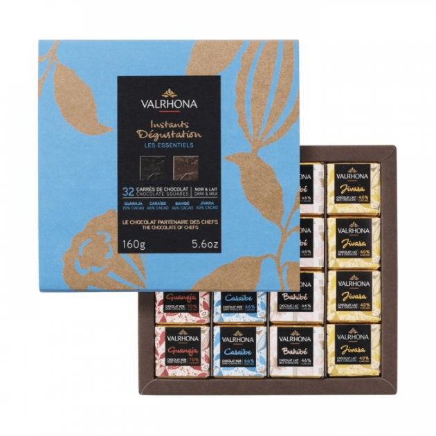 Coffret 32 Carrés de Chocolats Noir et Lait Les Essentiels 160 g Valrhona