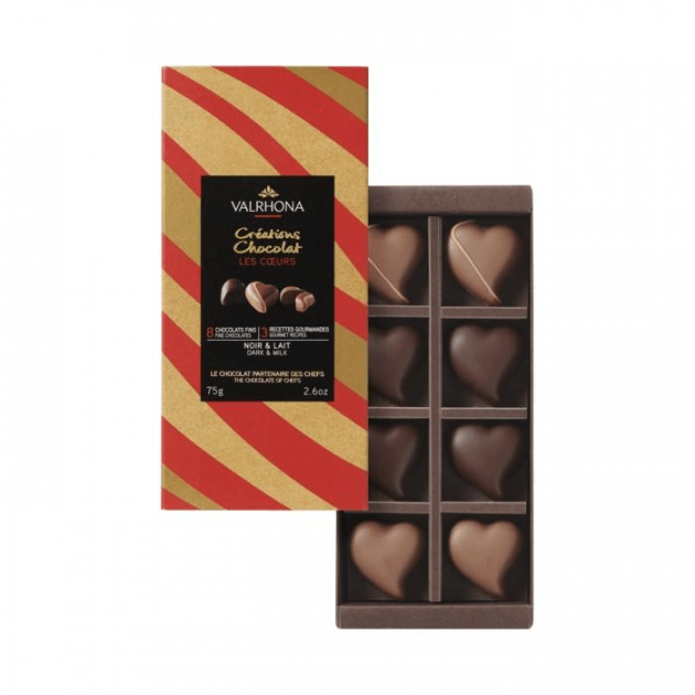 Coffret 8 Cœurs Fourrés Chocolat Noir et Lait 75 g Valrhona