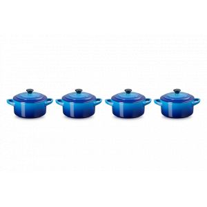 Set de 4 Mini-Cocottes Ronde Céramique 10 cm Azur Le Creuset Set de 4 Mini-Cocottes Ronde Céramique 10 cm Azur Le Creuset