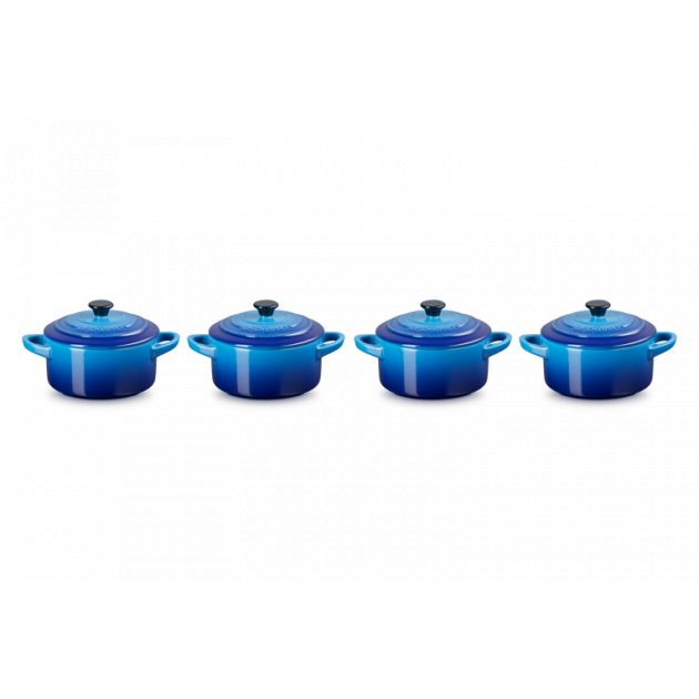 Set de 4 Mini-Cocottes Ronde Céramique 10 cm Azur Le Creuset