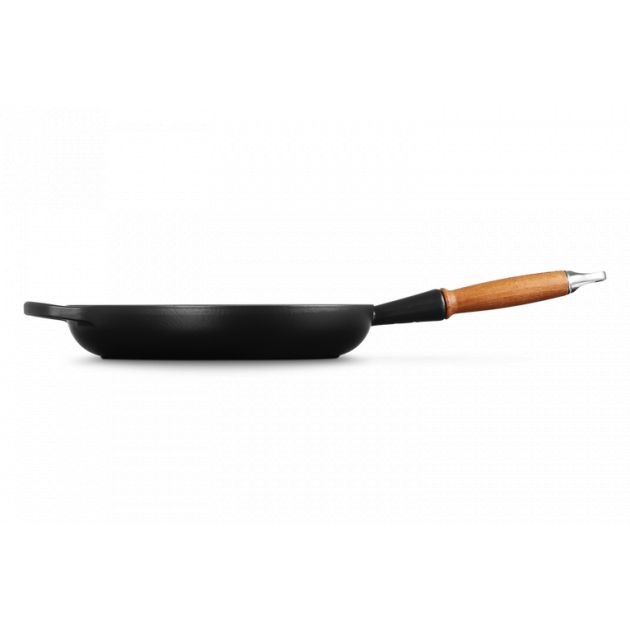 Poêle-gril avec manche en bois couleur extérieure Noir Mat diamètre 26 cm