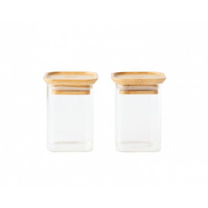 Lot de 2 Boites de Conservation Carrées en Verre et Bambou 240 ml Pebbly Lot de 2 Boites de Conservation Carrées en Verre et Bambou 240 ml Pebbly