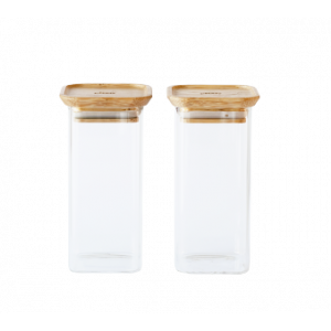 Lot de 2 Boites de Conservation Carrées en Verre et Bambou 320 ml Pebbly Lot de 2 Boites de Conservation Carrées en Verre et Bambou 320 ml Pebbly