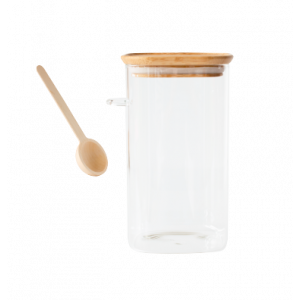Boite de Conservation Carrée en Verre et Bambou avec Cuillère Doseuse 1,4 L Pebbly Boite de Conservation Carrée en Verre et Bambou avec Cuillère Doseuse 1,4 L Pebbly