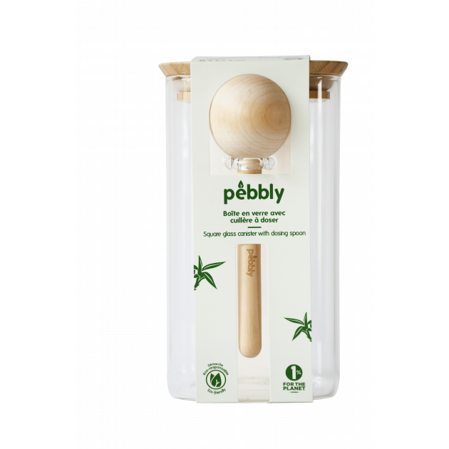 Boite de Conservation Carrée en Verre et Bambou avec Cuillère Doseuse 1,4 L Pebbly Boite de Conservation Carrée en Verre et Bambou avec Cuillère Doseuse 1,4 L Pebbly