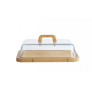 Boîte à Fromage avec Cloche en Verre et Plateau en Bambou 34 x 25 cm Boîte à Fromage avec Cloche en Verre et Plateau en Bambou 34 x 25 cm