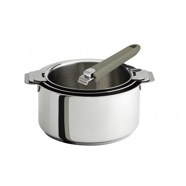  Lot de 3 Casseroles inox avec Poignee Taupe Mutine Amovible Cristel