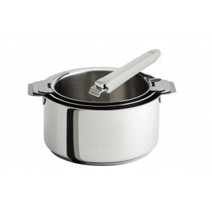 Lot de 3 Casseroles inox avec Poignée Blanche Mutine Amovible Cristel Lot de 3 Casseroles inox avec Poignée Blanche Mutine Amovible Cristel
