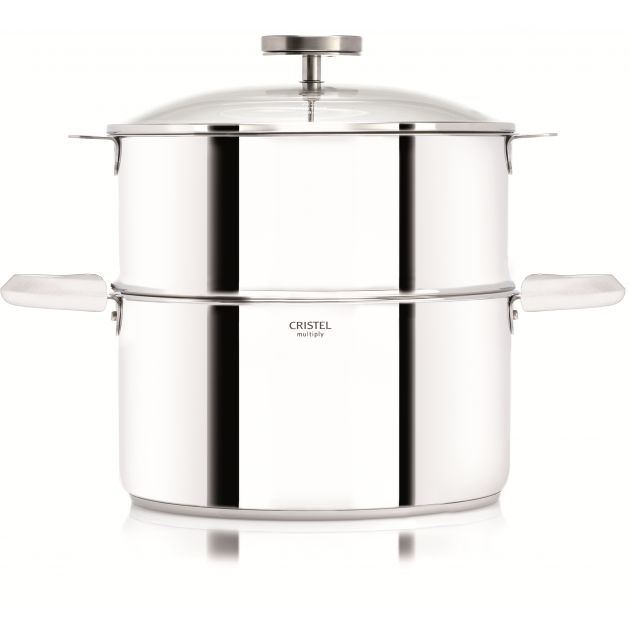 Casserole et Cuit Vapeur Inox Ø 20 cm Anses Mutine Blanc Biome Cristel