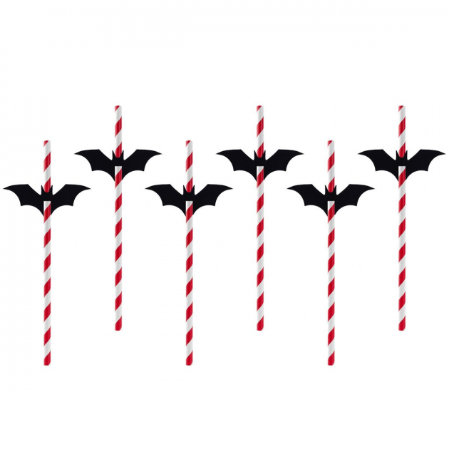 Pailles en Papier Halloween Chauve-Souris PartyDéco (x6)