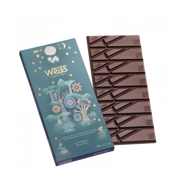 Tablette de Chocolat Noir Eclats de Pistache et Noix de Coco 90 g Weiss