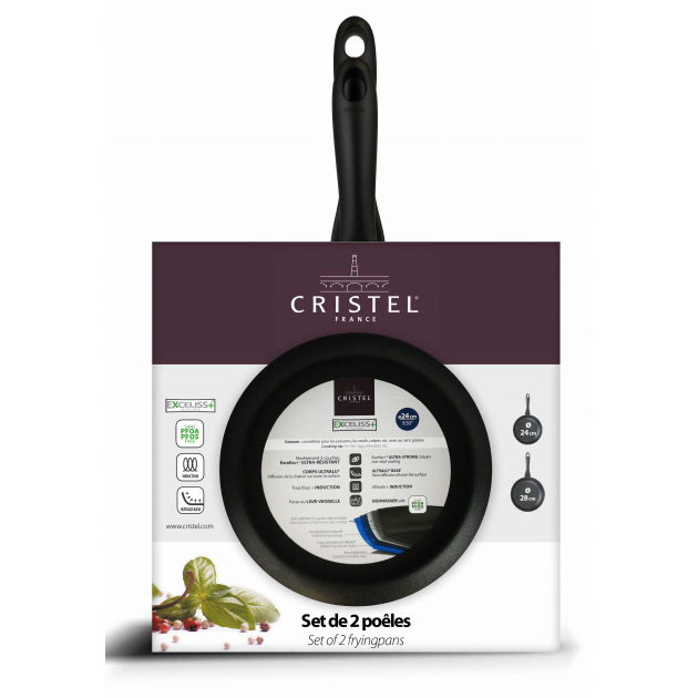 Lot de 2 poêles antiadhésives avec manche fixe Cristel Lot de 2 poêles antiadhésives avec manche fixe Cristel