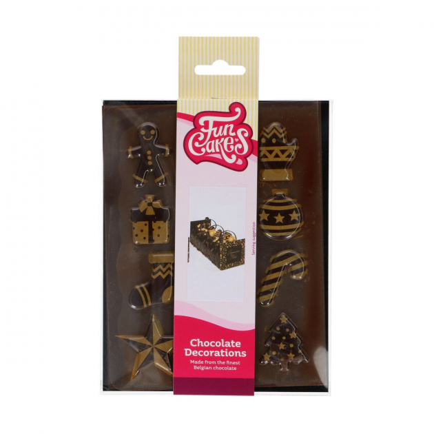 Décors Chocolat Noir Motifs Noël Doré (x12) Funcakes