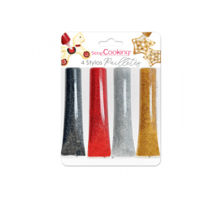 4 Stylos Glaçage Pailletés Noir Rouge Argenté Doré Scrapcooking